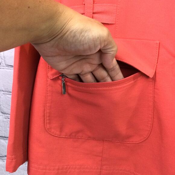 Oltre Women's Mock Neck Flap Pocket Zippered Lightweight Orange Jacket Size 14 - Picture 6 of 15